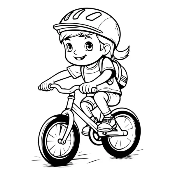 Ilustração Uma Menina Andando Bicicleta Livro Para Colorir — Vetor de Stock