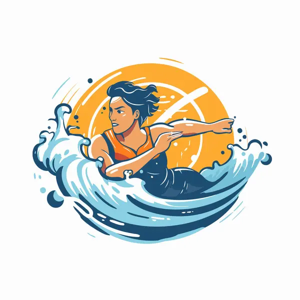 Surfer Waves Vector Illustration Man Surfboard — Stock Vector