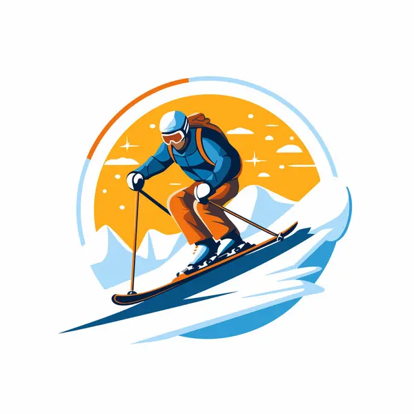 山でスキーをする あなたのデザインのためのベクトルイラスト — ストックベクタ