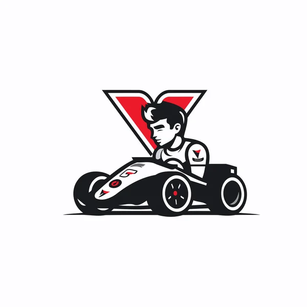 Komik Karting Araba Vektör Logosu Tasarım Şablonu Vektör Illüstrasyonu — Stok Vektör