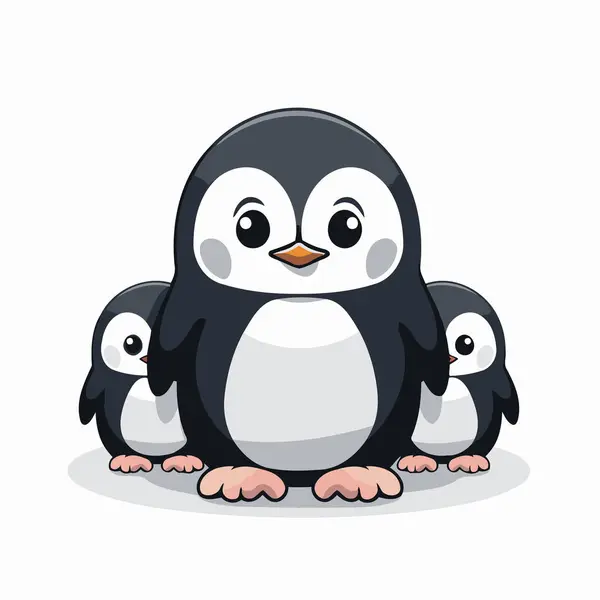 Pingvinfamiljen Söt Seriefigur Vektorillustration — Stock vektor
