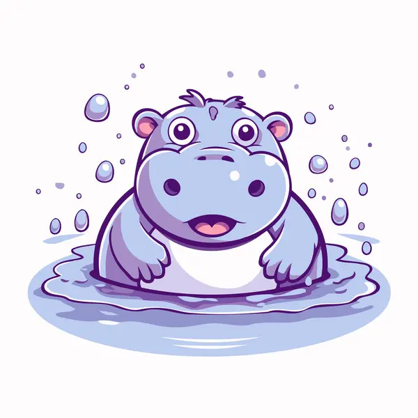 Hipopótamo Bonito Água Ilustração Vetorial Estilo Cartoon — Vetor de Stock