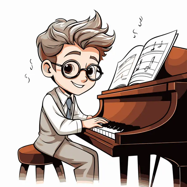 Piyano Çalan Çocuk Piyano Çalan Bir Çocuğun Vektör Çizimi — Stok Vektör
