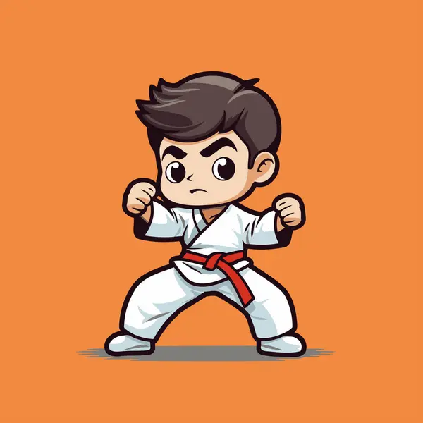 Taekwondo Garçon Personnage Dessin Animé Illustration Vectorielle Garçon Karaté — Image vectorielle