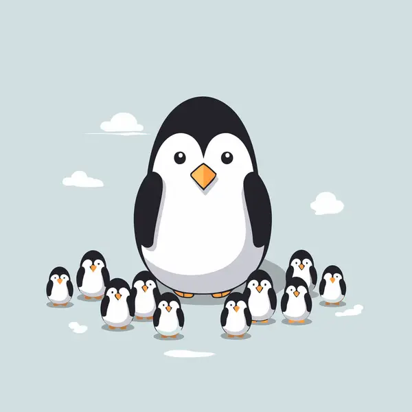 Roztomilý Tučňák Skupinou Tučňáků Vektorová Ilustrace — Stockový vektor
