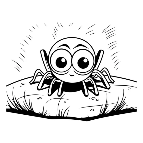 Sarjakuvahämähäkki Musta Valkoinen Vektori Kuva Värityskirja — vektorikuva