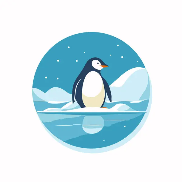 Penguin Πάγο Floe Επίπεδη Εικόνα Εικονογράφηση Διανύσματος — Διανυσματικό Αρχείο