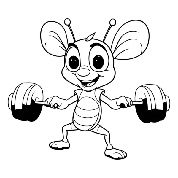 Illustration Einer Kleinen Biene Bei Fitnessübungen Mit Einer Langhantel — Stockvektor