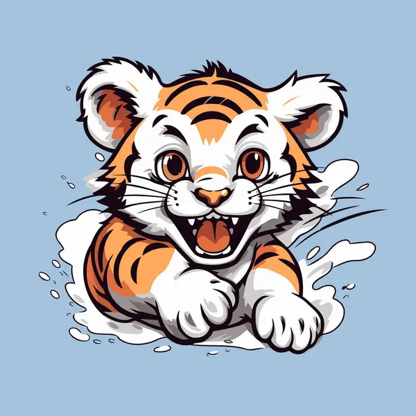 Tigre Desenho Animado Bonito Com Toque Água Ilustração Vetorial — Vetor de Stock