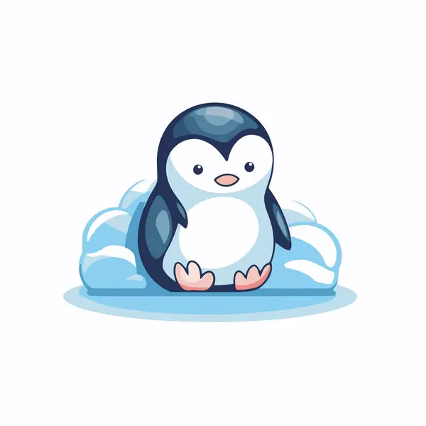 Niedlicher Pinguin Sitzt Auf Eisscholle Vektorillustration — Stockvektor