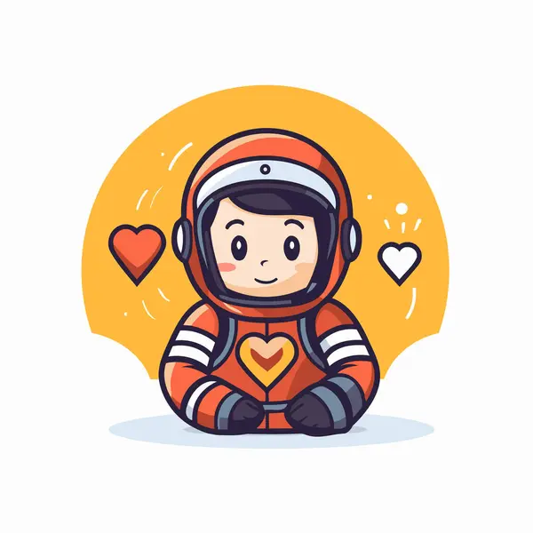 Cute Astronaut Boy Space Suit Heart Vector Illustration — Stock Vector