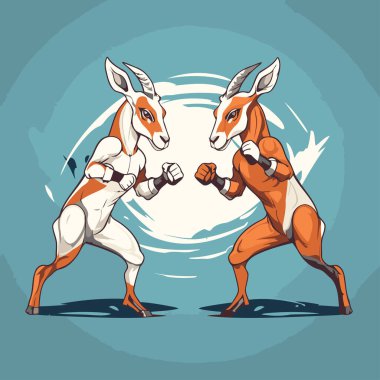 Ay 'ın arka planında kavga eden iki vahşi köpek. Vektör illüstrasyonu