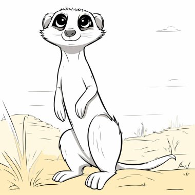 Mirket yerde oturuyordu. Çizgi film tarzında vektör illüstrasyonu