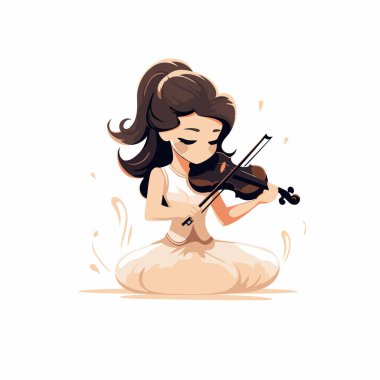 Keman çalan güzel bir kız. Beyaz arkaplanda vektör illüstrasyonu.