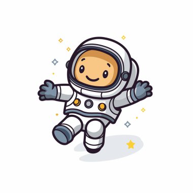 Uzay giysisi içinde sevimli bir astronot. Beyaz arkaplanda vektör illüstrasyonu.