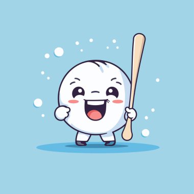 Beyzbol sopasıyla şirin bir beyzbol maskotu karakteri. Vektör İllüstrasyonu