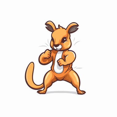 Beyaz arka planda karikatür kangurusu var. Vektör illüstrasyonu.