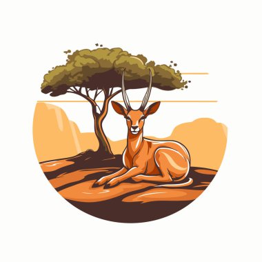 Afrika bozkırlarındaki Afrika antilopları. Vektör illüstrasyonu.