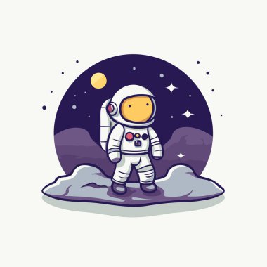 Uzayda bir astronot. Beyaz arkaplanda vektör illüstrasyonu.