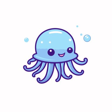 Şirin çizgi film denizanası. Vektör çizimi. Şirin kawaii karakteri.