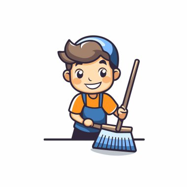 Temizlik Görevlisi Maskot Karakter Vektörü İllüstrasyonu.