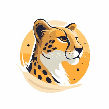 Beyaz arkaplanda izole edilmiş düz biçimli çita baş vektör çizimi.