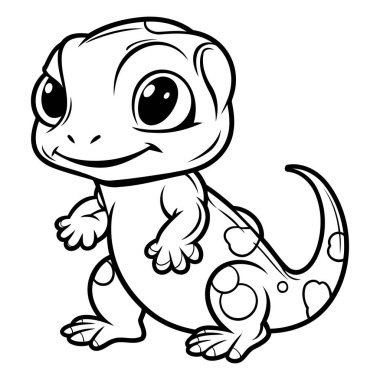 Şirin Küçük Kertenkele - Siyah ve Beyaz Çizgi Film İllüstrasyonu. Vektör