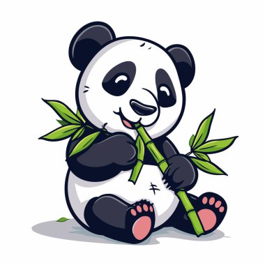 Bambu dalında oturan şirin bir panda tasviri.