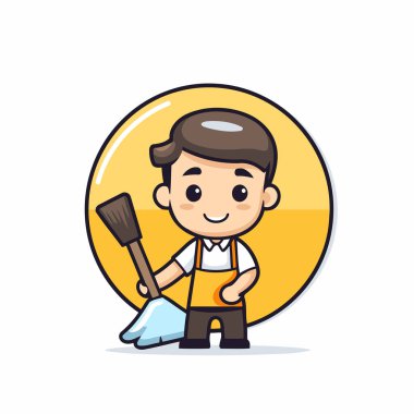 Tatlı Temizlikçi Çocuk Maskot Karakteri Vektör İllüstrasyon Tasarımı