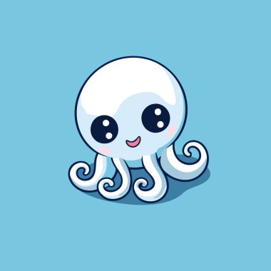 Sevimli çizgi film ahtapotu. Mavi arkaplanda vektör illüstrasyonu izole edildi.