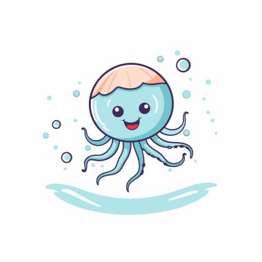 Beyaz arka planda izole edilmiş sevimli gülümseyen ahtapot çizgi filmi. Vektör illüstrasyonu.