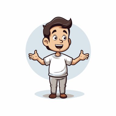 Beyaz arkaplanda başparmak gösteren bir çocuğun vektör illüstrasyonu.