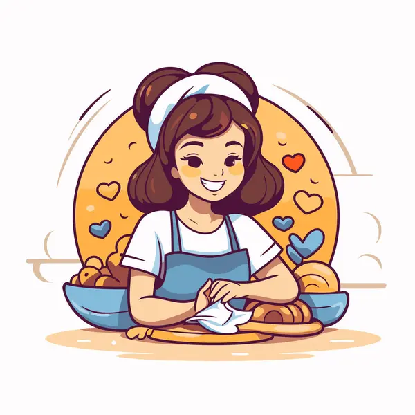 Cute Little Girl Baking Cookies Vector Illustration Cartoon Style — Stock Vector
