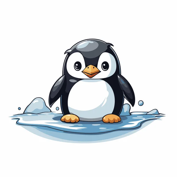 Roztomilý Kreslený Tučňák Plavající Vodě Vektorová Ilustrace — Stockový vektor