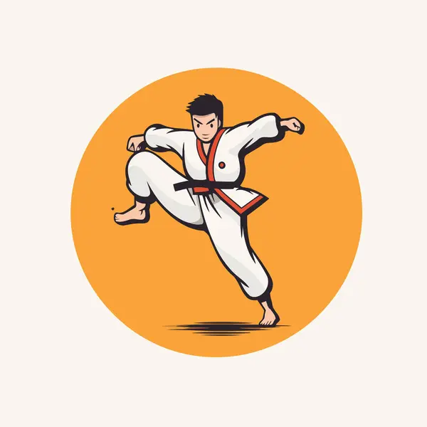 Taekwondo Martial Arts Vector Illustration Retro Style — Stock Vector