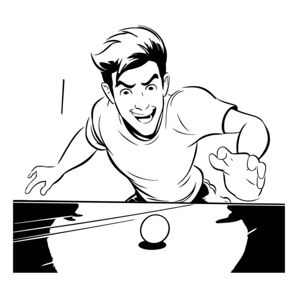 Man Playing Table Tennis Black White Vector Illustration Isolated White — Stock Vector