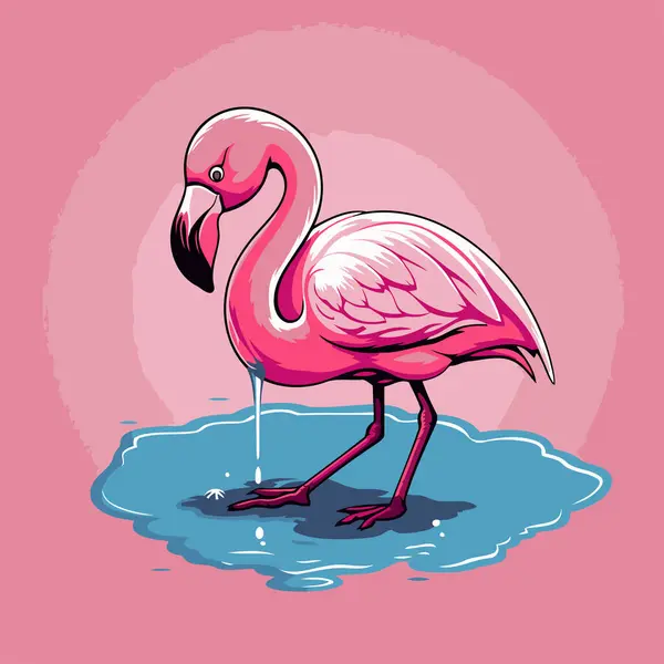 Suda Pembe Flamingo Bir Flamingonun Vektör Illüstrasyonu — Stok Vektör