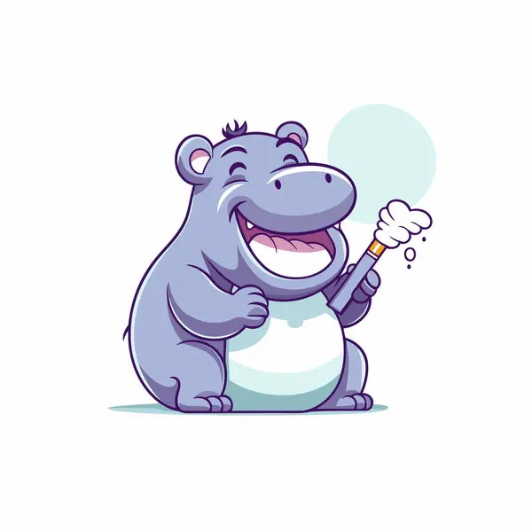 Hipopótamo Desenho Animado Bonito Segurando Uma Varinha Mágica Ilustração Vetorial — Vetor de Stock