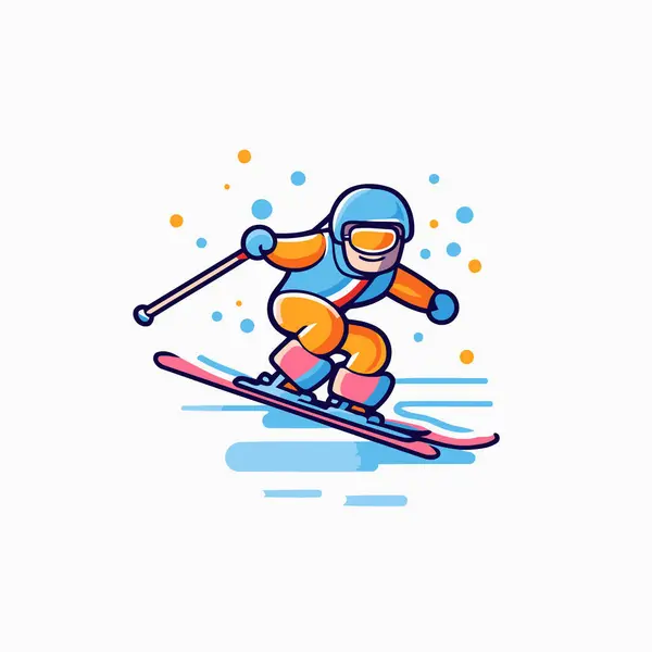 Esquiador Casco Gafas Esquiando Cuesta Abajo Icono Vector Deporte Invierno — Vector de stock