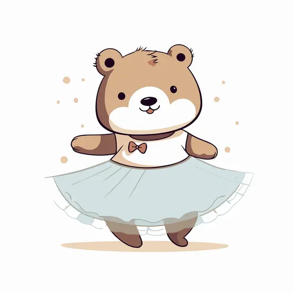 Cute Cartoon Bear Ballerina Tutu Vector Illustration — Stock Vector