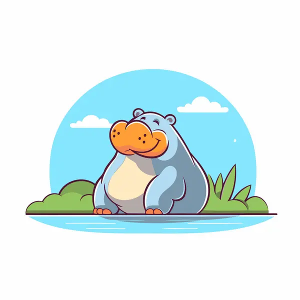 Hipopótamo Bonito Fundo Lago Ilustração Vetorial — Vetor de Stock