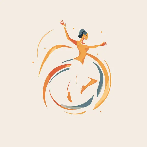 Векторная Иллюстрация Красивой Девушки Танцующей Кругу Векторная Иллюстрация — стоковый вектор