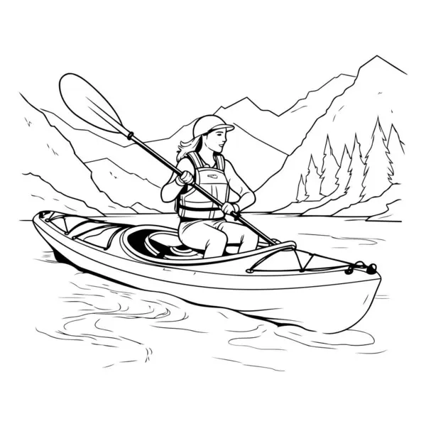 高山上的皮划艇 为您的设计草图 矢量说明 — 图库矢量图片