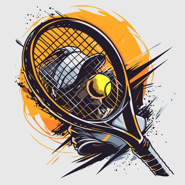 Теннисная Ракетка Мяч Фоне Гранжа Векторная Иллюстрация — стоковый вектор