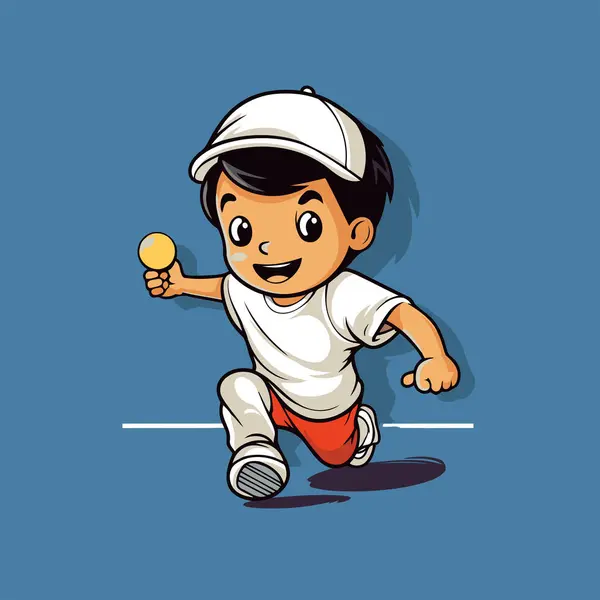 Petit Garçon Mignon Jouant Tennis Table Illustration Vectorielle Personnage Bande — Image vectorielle