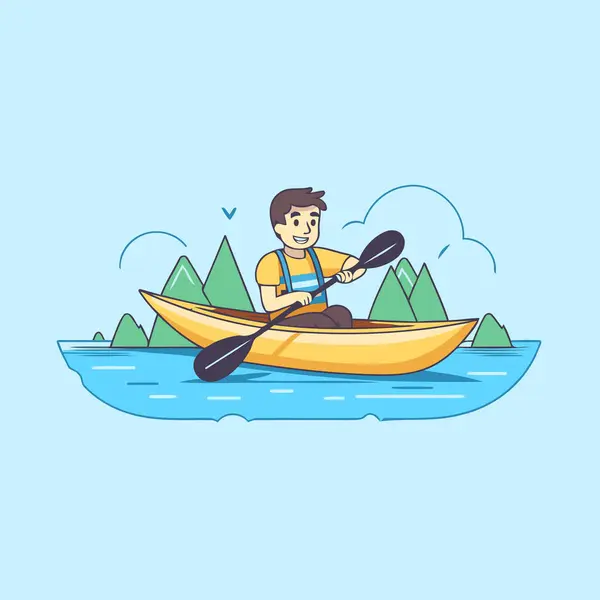 Hombre Kayak Río Diseño Plano Vector Ilustración — Archivo Imágenes Vectoriales
