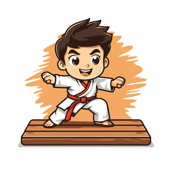 Taekwondo Boy Cartoon Mascot Character Vector Illustration — Stock Vector