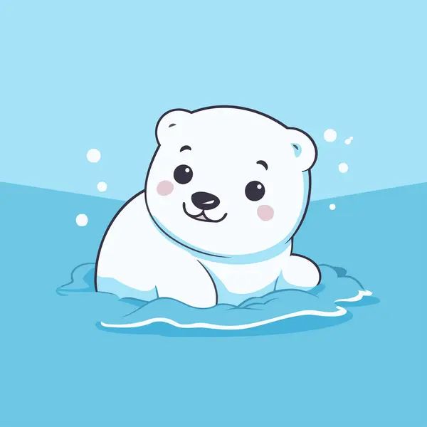 Lindo Oso Polar Nadando Agua Ilustración Vectorial Estilo Dibujos Animados — Vector de stock