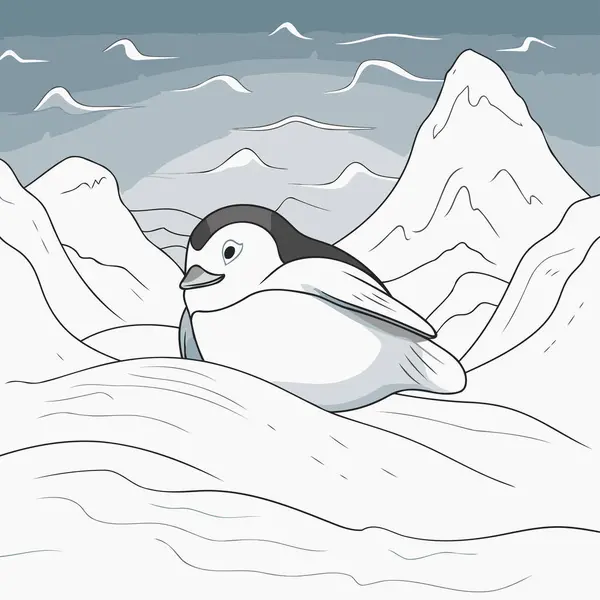 ペンギンが雪の丘に 冬の風景 ベクトルイラスト — ストックベクタ