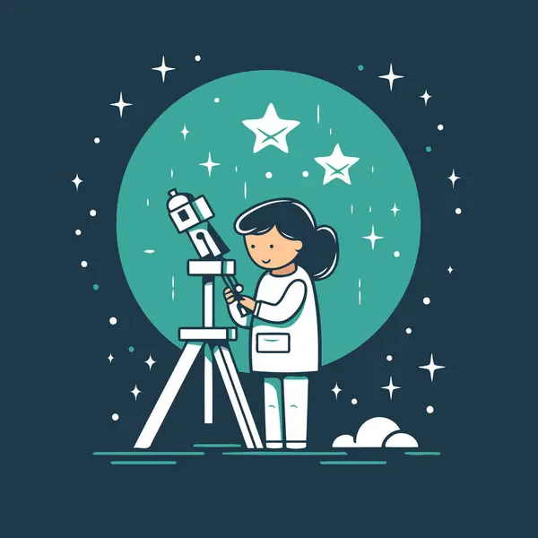 Astronaut Girl Telescope Astronomy Science Vector Illustration — Stock Vector